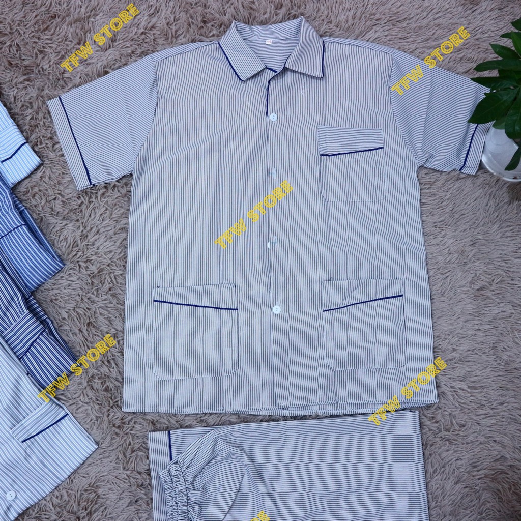 [Ảnh Thật] Bộ pijama nam trung niên vải kate kẻ sọc (pyjama, cộc tay), quần áo mặc nhà, bộ ngủ cho ông, cho bố - Hàng VN | BigBuy360 - bigbuy360.vn