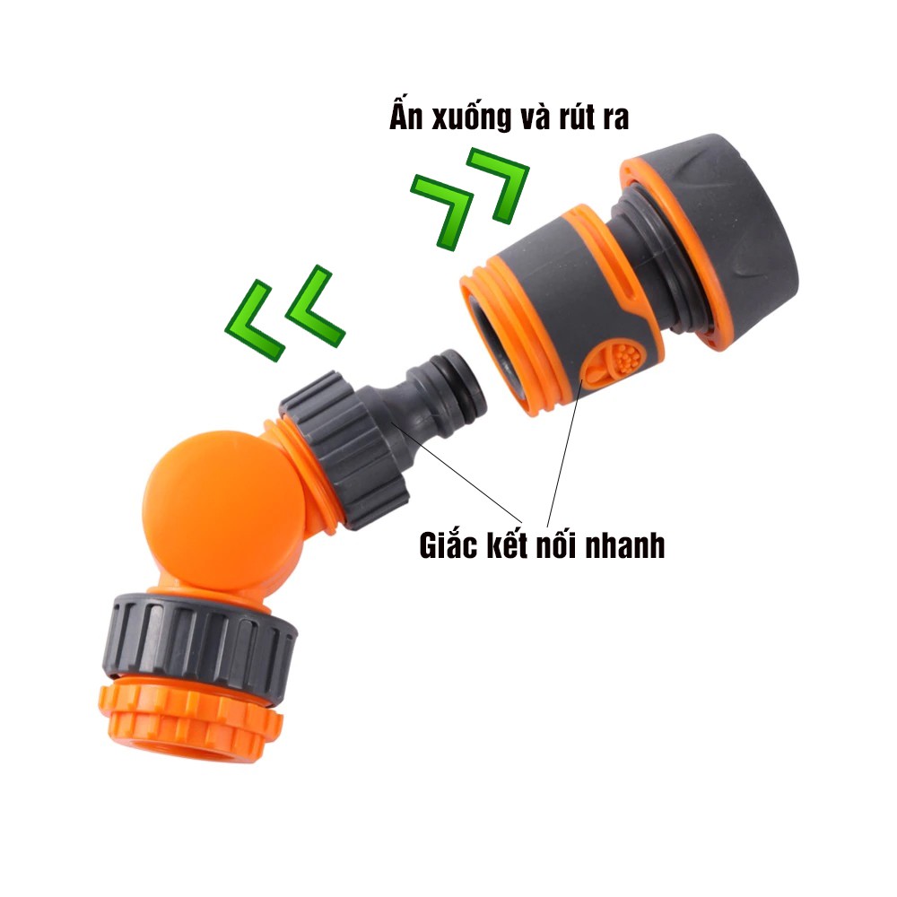 Đầu nối nhanh vòi nước cổ xoay 360 độ, ống nước mềm từ 14 hoặc 20mm dùng tưới cây hay rửa xe, lắp vòi rửa Minh House