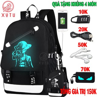 Bộ balo One Piece đi học phát sáng trong đêm kèm Ví mắt, tai nghe, khóa chống chộm