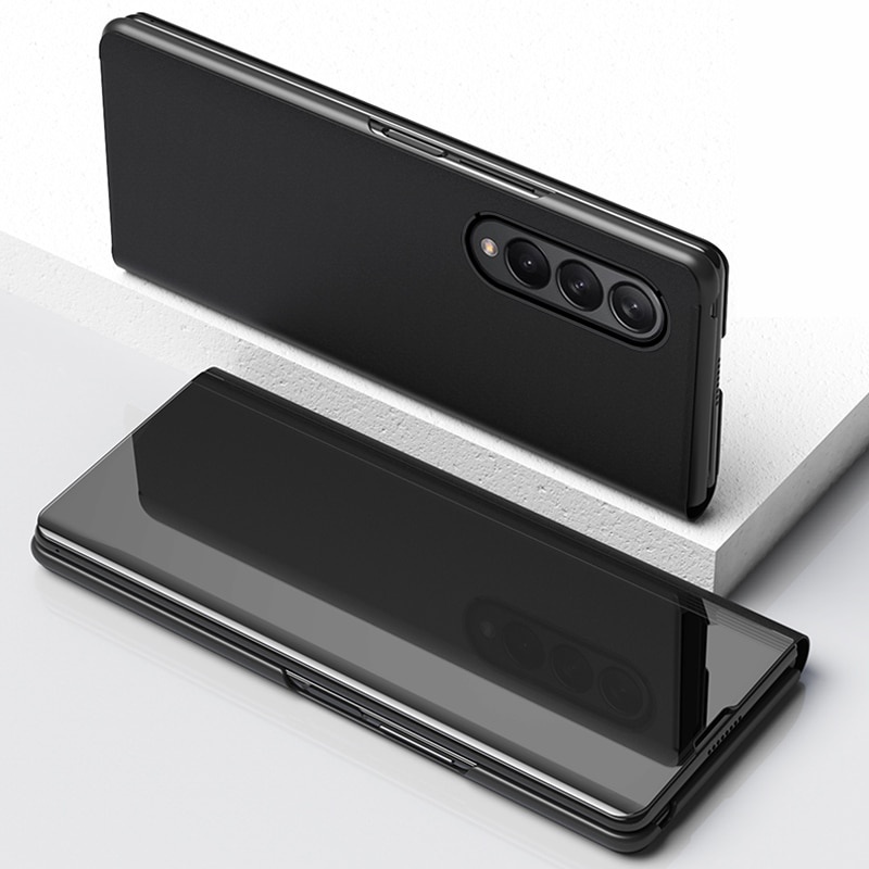 Thông Minh Bao Da Điện Thoại Pu Nắp Lật Mặt Gương Chống Sốc Cho Samsung Galaxy Z Fold 3 2 5g Ốp