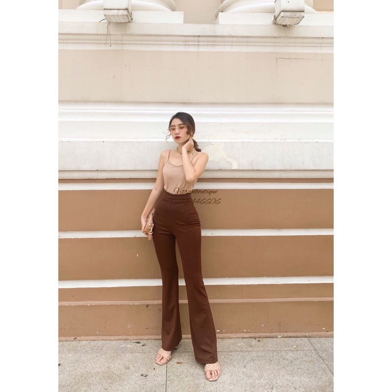 QUẦN ỐNG LOE LƯNG CAO CHẤT THUN UMI, MÀU NÂU TÂY | BigBuy360 - bigbuy360.vn