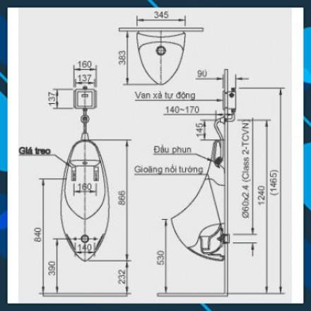 Bồn Tiểu Nam Inax U-417V Treo Tường, bảo hành chính hãng 02 năm