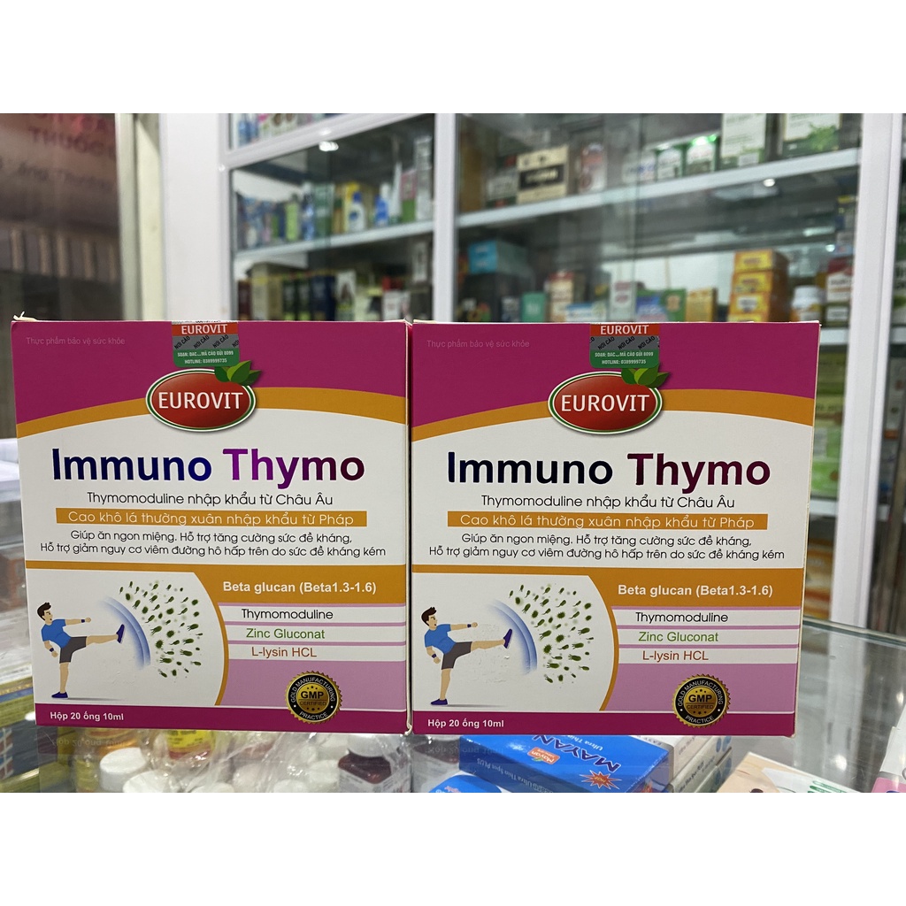 Immuno Thymo EUROVIT hộp 20 ống x 10ml hỗ trợ bé ăn ngon miệng, tăng sức đề kháng, giảm nguy cơ viêm đường hô hấp