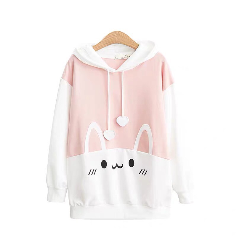 Áo Hoodie Nữ Chất Vải Nỉ Poly Hàng Freesize 1 Cỡ Form Dáng Rộng Dưới 65kg Mặc Vừa (THỎ TRÁI TIM) | BigBuy360 - bigbuy360.vn