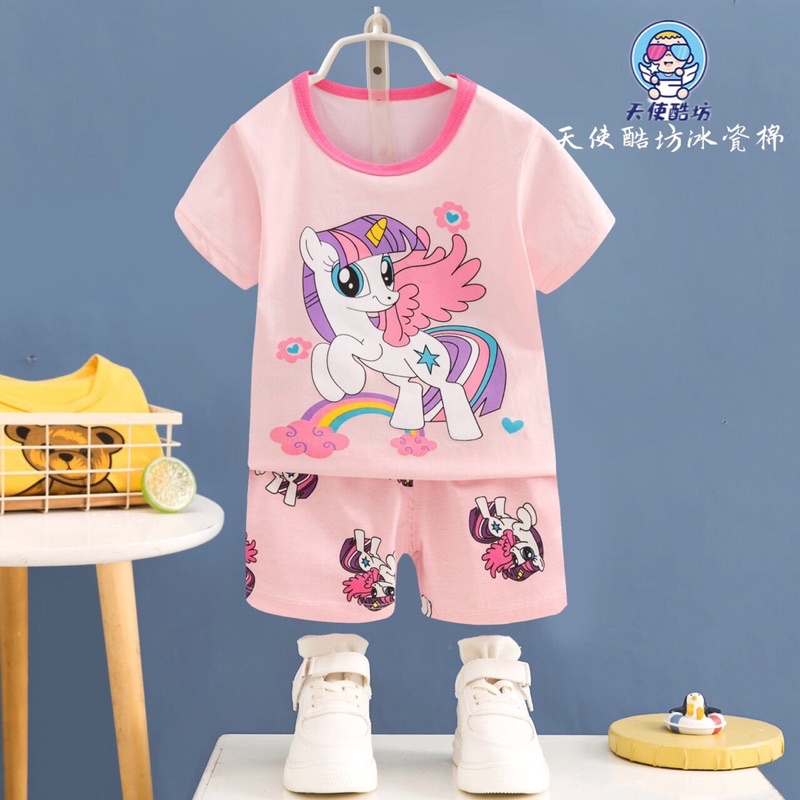 Bộ Cộc Tay Bé Gái Quảng Châu Cao Cấp 1 - 3 tuổi Tianshi Cotton Đồ Bộ Bé Gái In Hình Công Chúa Elsa