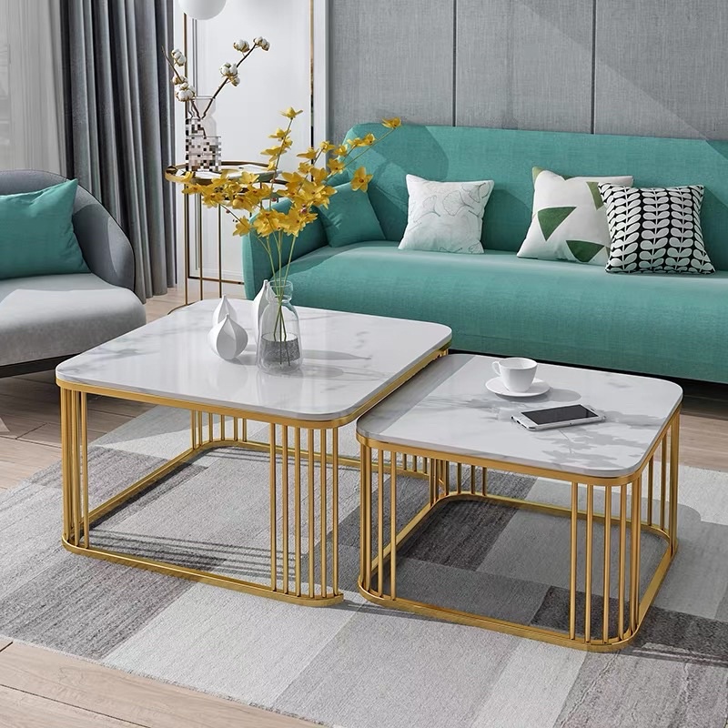 Cặp bàn trà sofa vuông mặt đá vân mây phong cách hiện đại thích hợp cho không gian nhỏ gọn, bàn trà cho phòng khách