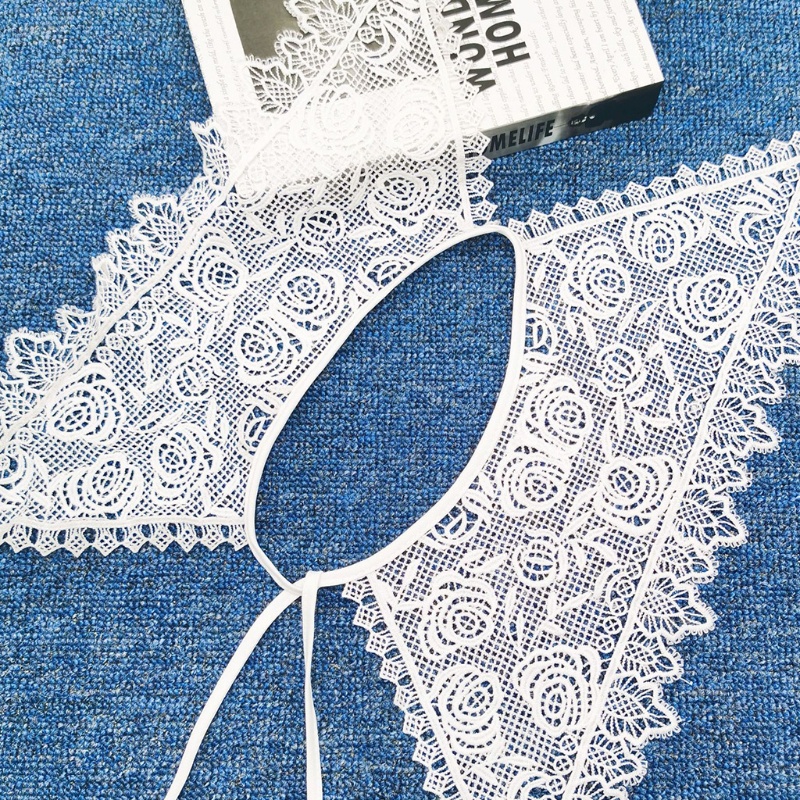 Khăn Choàng Cổ Giả Sợi Sữa Thêu Hoa Hồng Rỗng Buộc Dây Có Thể Tháo Rời Cho Nữ