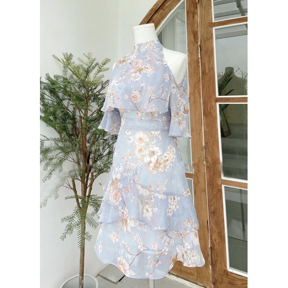 Váy đầm khoét vai, đi biển ,voan hoa tiểu thư sang chảnh,nổi bật, Linstore thiết kế V4 98.Studio