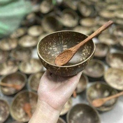 Bộ bát muỗng gáo dừa kèm thìa ăn granola ảnh chụp thật