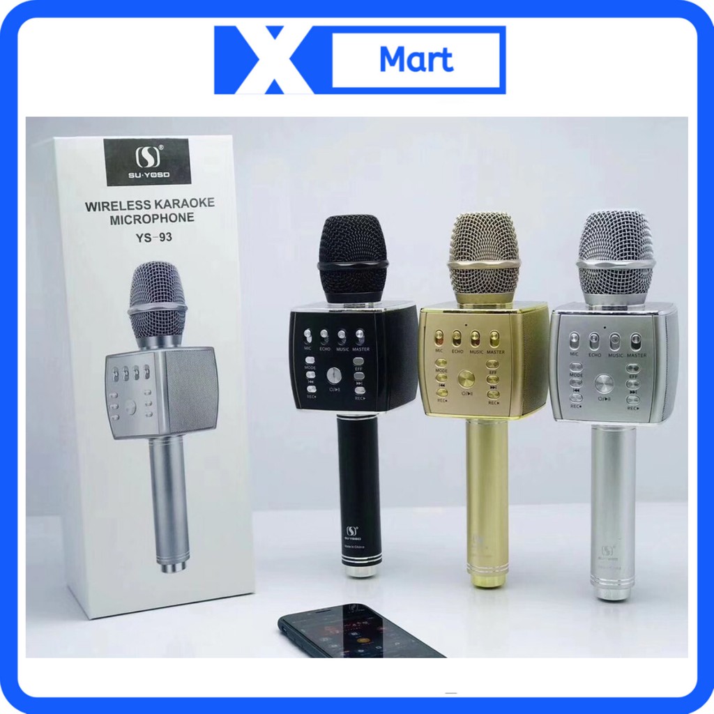 Micro Karaoke Bluetooth cao cấp Su-YoSD YS-93 chính hãng bass trầm ấm - Micro không dây hát karaoke kèm loa bluetooth