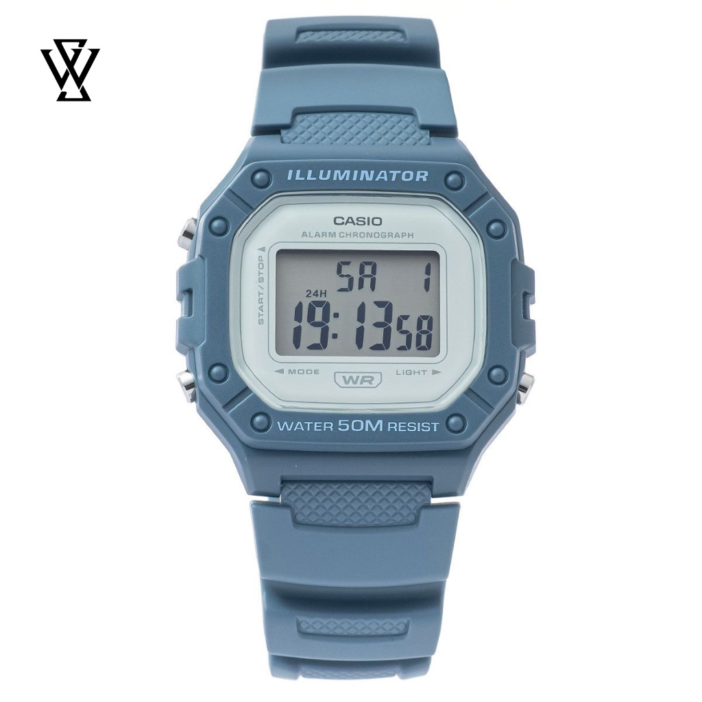 Đồng Hồ Điện Tử Nam Casio WATCHSTORE W-218HC-2AVDF Thiết Kế Mặt Kính Nhựa 44mm, Dây Cao Su Cao Cấp