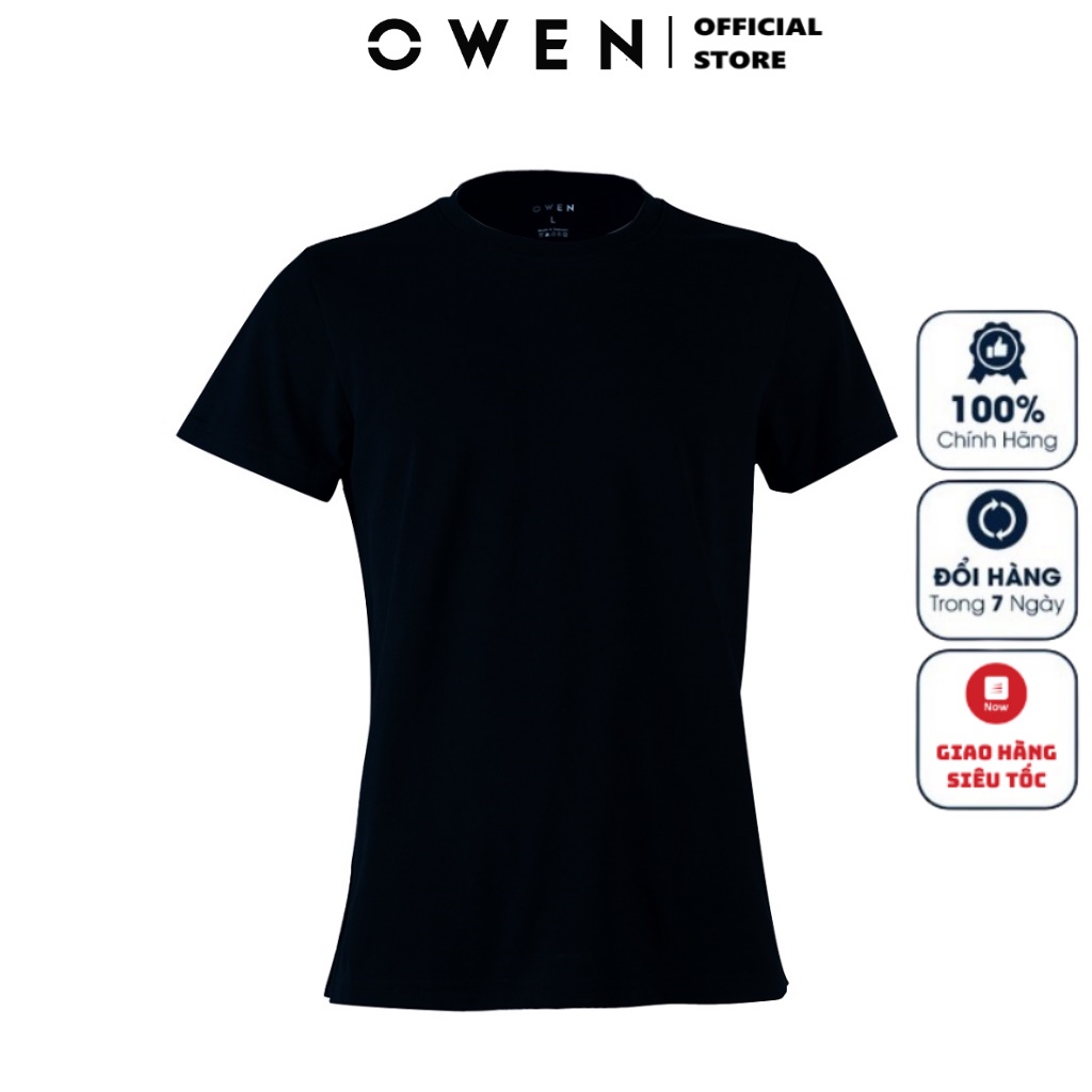 Áo Thun Nam Ngắn Tay Cổ Tròn Owen TSN220387 Phông T-Shirt Màu Đen Thêu Họa Tiết Vải Cotton Cao Cấp Mềm Mát Dáng Body Fit