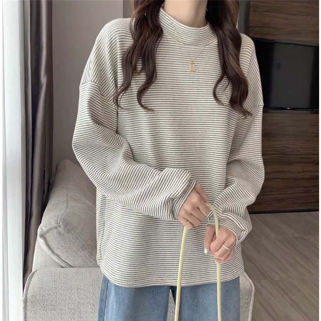 [Ảnh thật/Video] Áo sweater nỉ kẻ ngang cổ 3 phân dáng rộng ulzzang - Áo len nỉ cổ 3 phân kẻ ngange | BigBuy360 - bigbuy360.vn