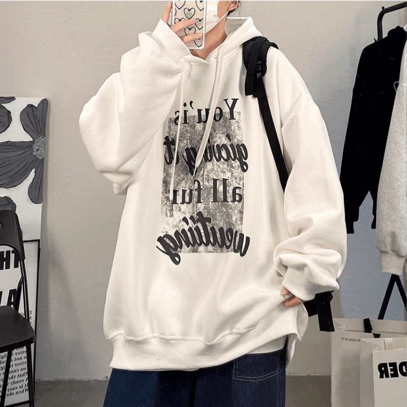 Áo hoodie Dáng Rộng In Chữ Phong Cách hip hop Đường Phố Hàn Quốc Chất Lượng Cao Cỡ M-5XL Cho Nam
