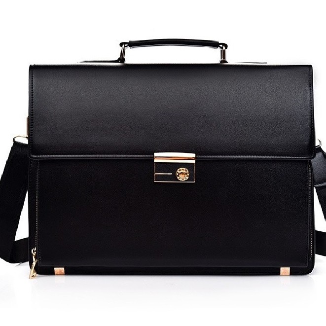 Túi xách cặp da bò khóa số công sở T51 38x30x10cm đựng laptop 14inch (Nâu-Đen) | BigBuy360 - bigbuy360.vn