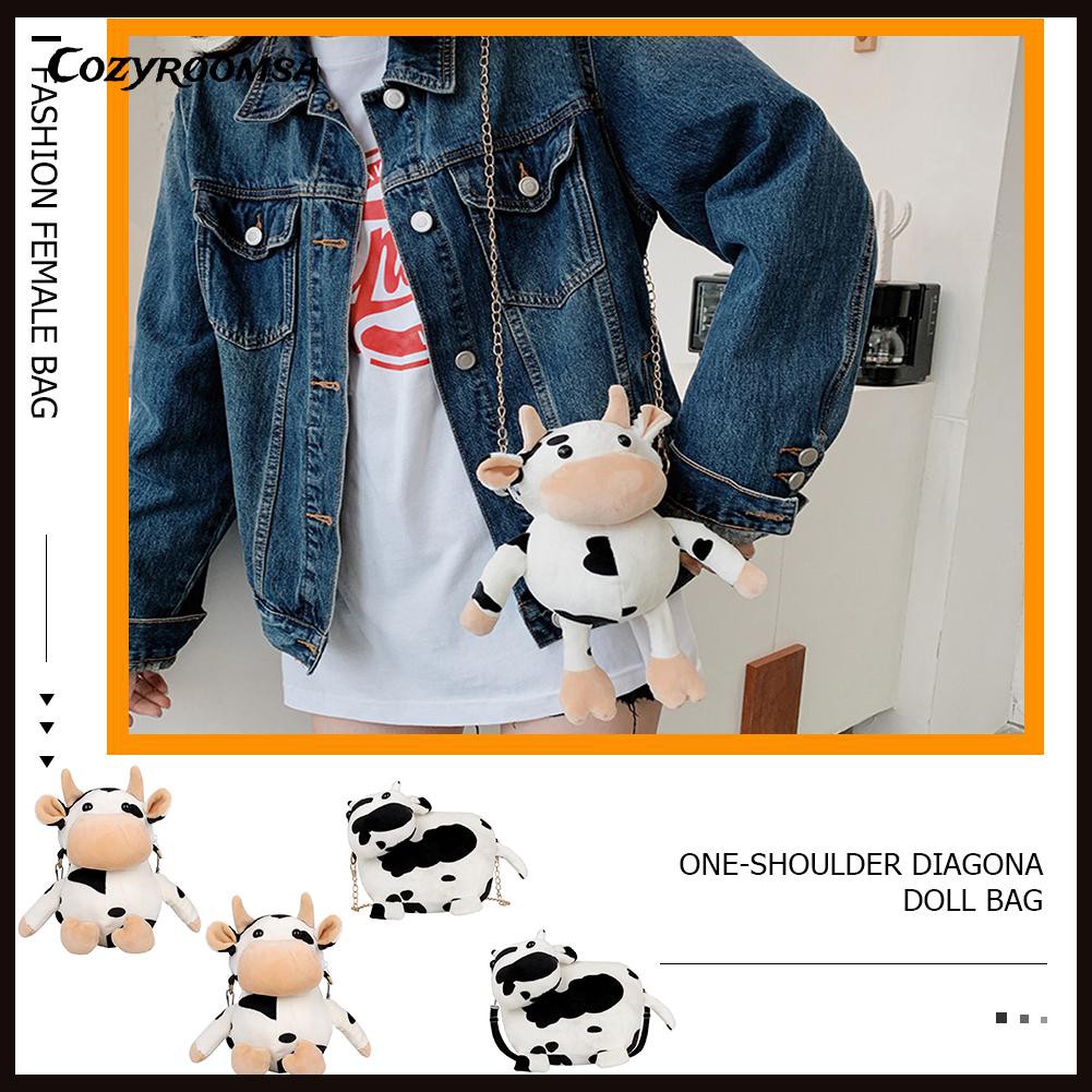 Túi Đeo Chéo Họa Tiết Bò Sữa Nhồi Bông Xinh Xắn Dành Cho Nữ