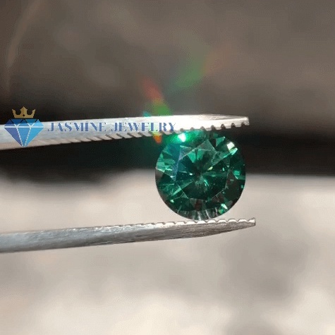 Kim cương nhân tạo Mỹ Moissanite giác cắt tròn màu xanh lá