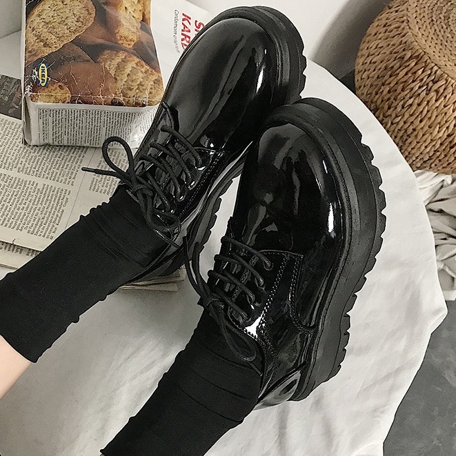 GIÀY NỮ bánh mỳ da bóng ULZZANG  đế cao 5cm