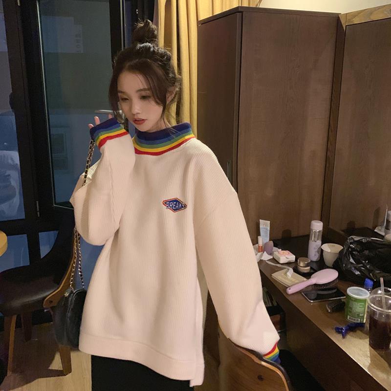 MỚI Áo hoodie tay dài cổ cao dáng rộng phong cách Hàn Quốc