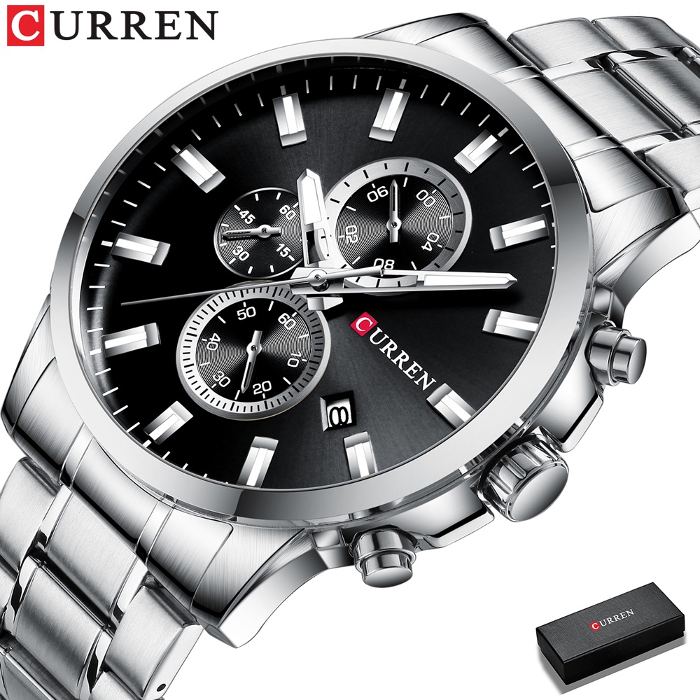 Đồng hồ quartz CURREN 8348C bằng thép không gỉ bấm giờ thời trang doanh nhân thường ngày cho nam