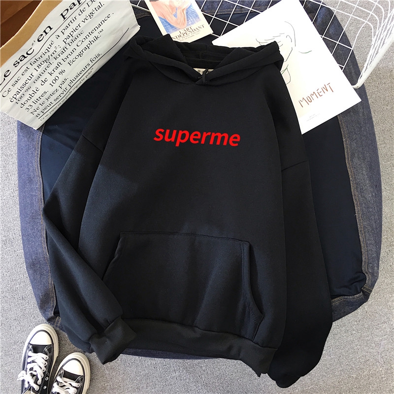 Áo Khoác Hoodie Chui Cổ Nữ Tay Dài In Chữ Supreme