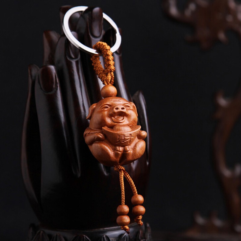 ❀❀ Móc Khóa Mặt Gỗ Khắc Hình Heo Con Xinh Xắn