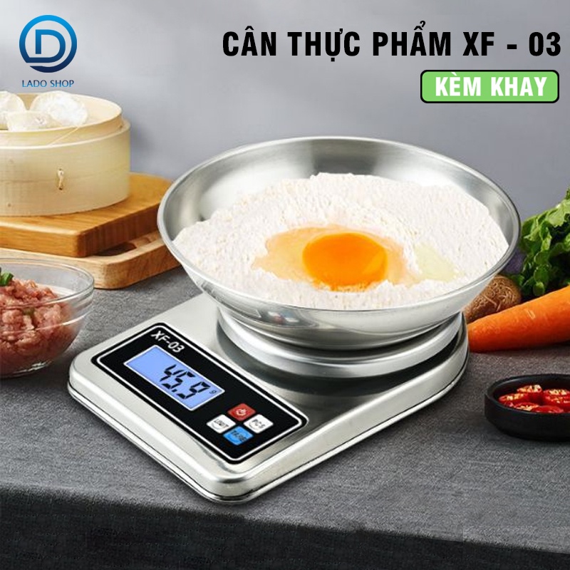 Cân thực phẩm nhà bếp inox 304 XF-03 cao cấp kèm khay tải trọng 5KG/1G