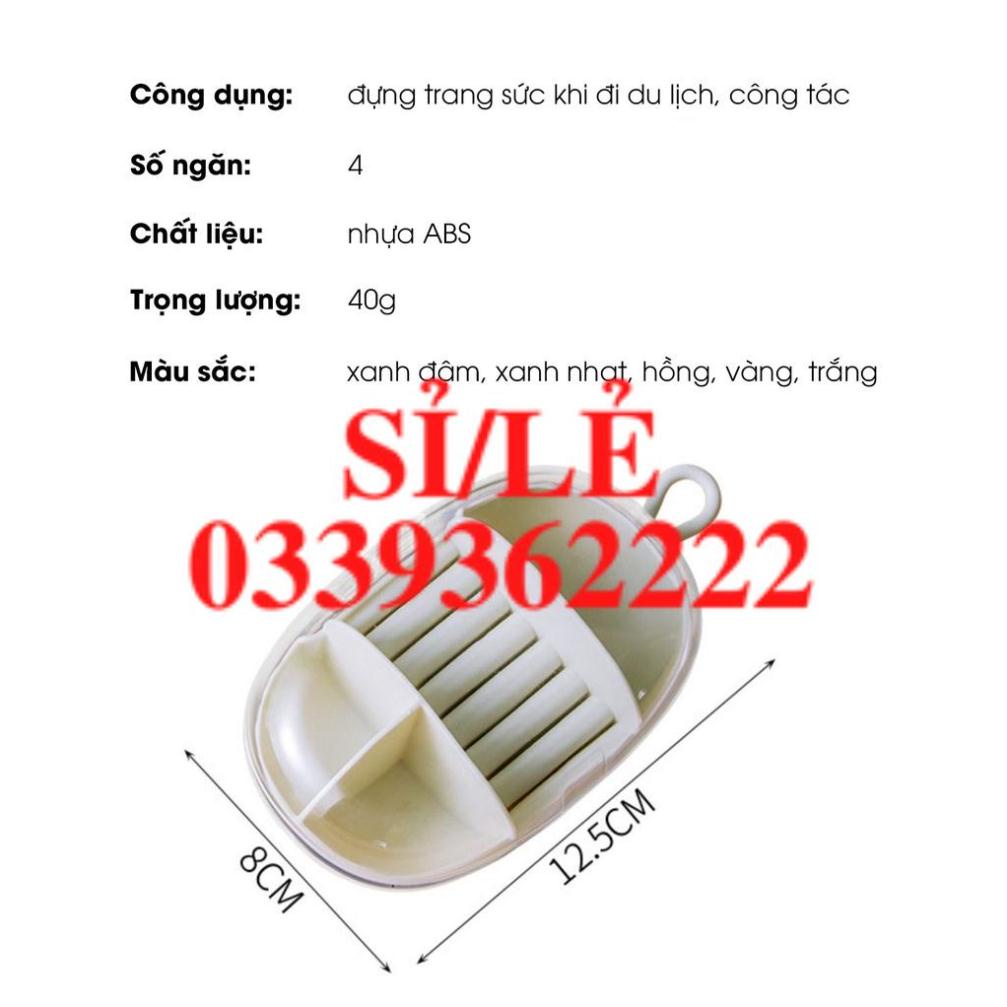 [ COCOLOVE ] Hộp đựng trang sức 4 ngăn bằng nhựa trong suốt có dây treo tiện dụng khi đi du lịch công tác (HTS04)