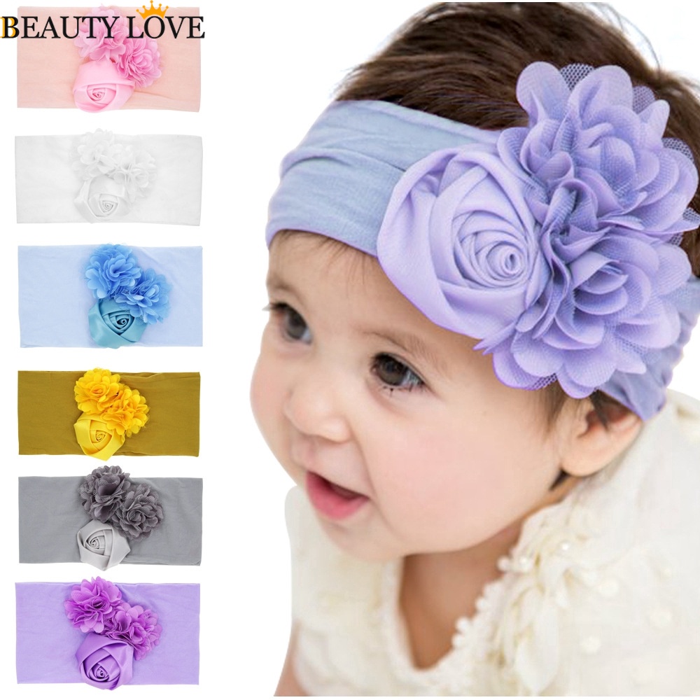 Băng Đô Cài Tóc satin Co Giãn Đính Hoa Hồng / Thắt Nút Bản Rộng Bằng nylon Cho Bé Gái / Bé Gái