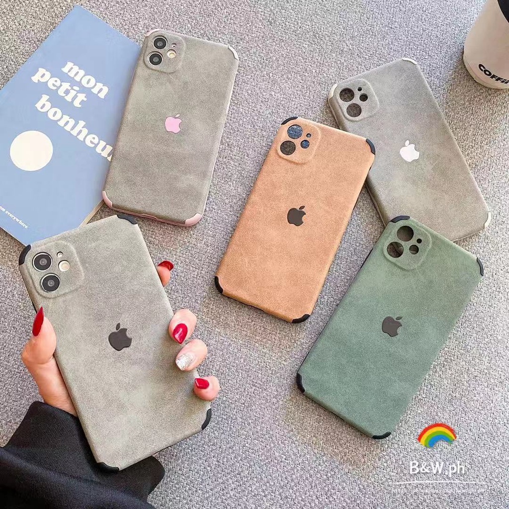 Ốp Điện Thoại Da Phối Vải Dạ Mềm Bảo Vệ Camera Thời Trang Cho iPhone 12 11 Pro Max X Xs Max 7 8 Plus