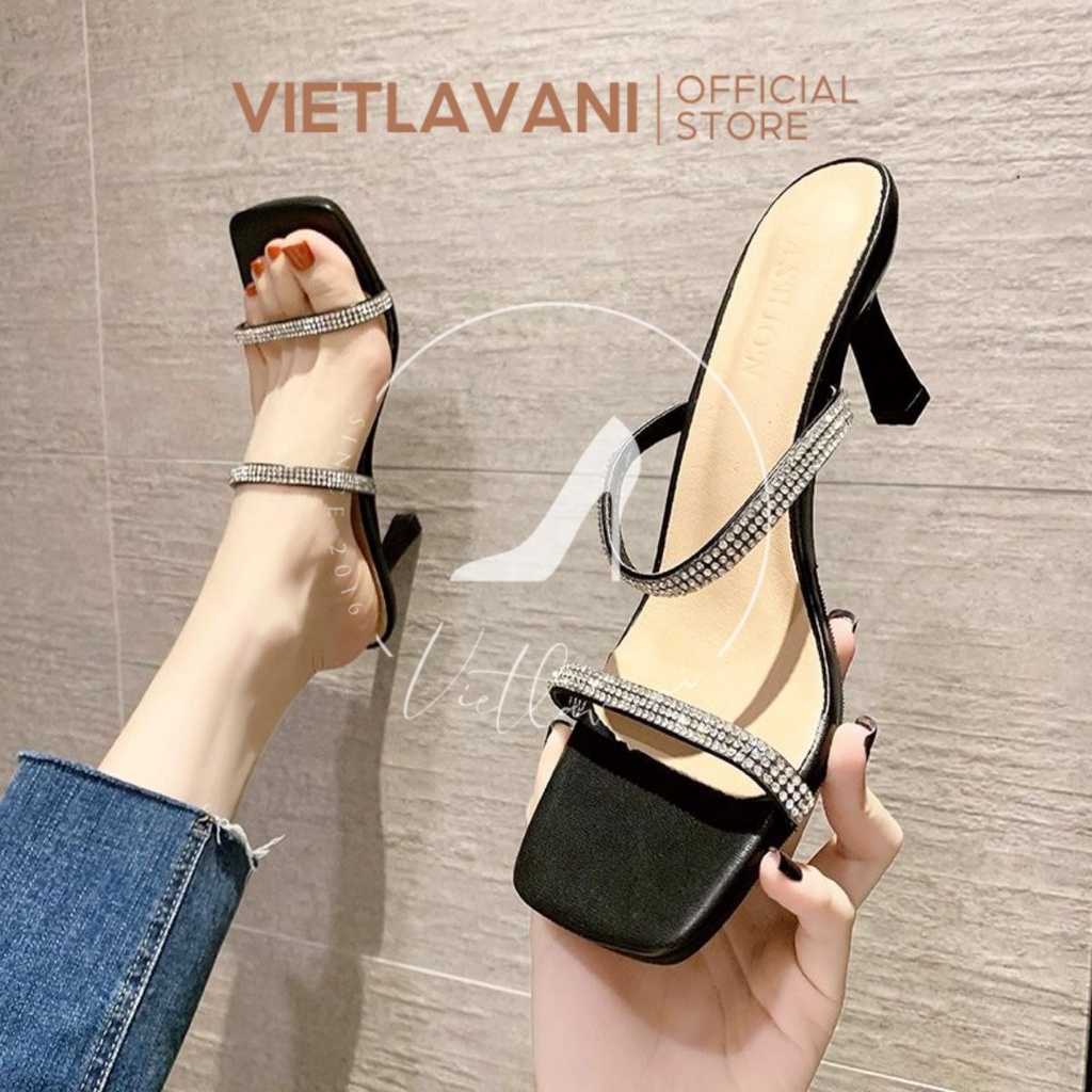 Guốc LCG26 dép 2 quai đính đá gót nhọn 7p (hàng đẹp) hót nhất năm nay