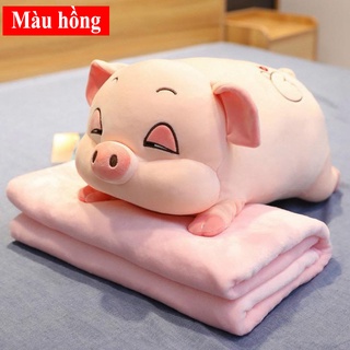 Gấu bông ôm hình heo kèm chăn, gối ôm hình thú kèm mềm cho bé, mềm mịn làm quà tặng yêu thương