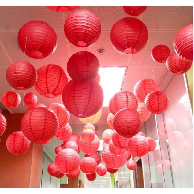 Đèn lồng giấy tròn nhiều màu D15/20/25/30/40cm trang trí tết, lễ hội, sự kiên