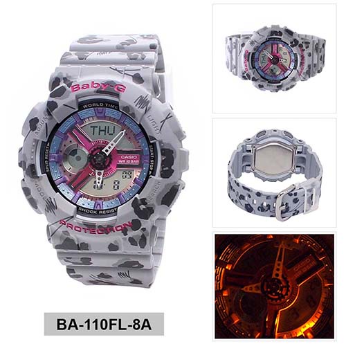 Đồng hồ nữ casio Baby-G BA-110FL-8ADR Dây Nhựa Hoạ Tiết Hoa Báo - Chống Nước 100m bảo hành quốc tế 12 tháng