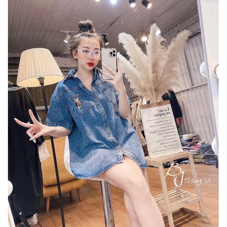 [ VânAnStore ] [ Freeship ] Áo Sơ Mi Nữ Kaki Giả Jean Hack Dáng Có Túi