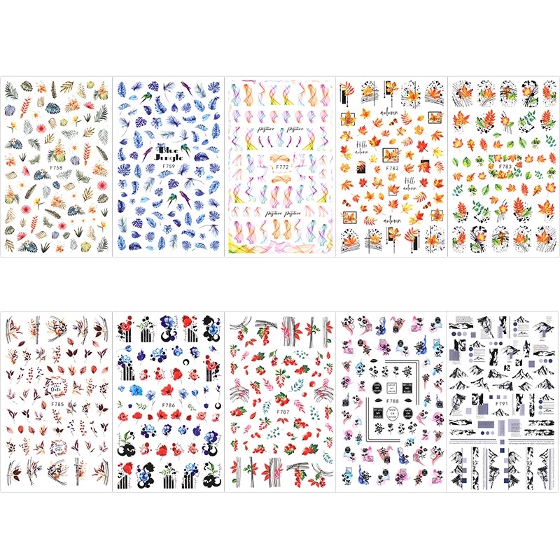 [Hàng mới về] Miếng dán móng tay nghệ thuật hình hoa lá 3D thời trang mùa thu