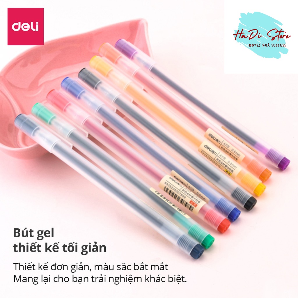 Bút mực gel 0.5mm nhiều màu DELI A119 viết calligraphy, trang trí sổ, nét chữ đẹp
