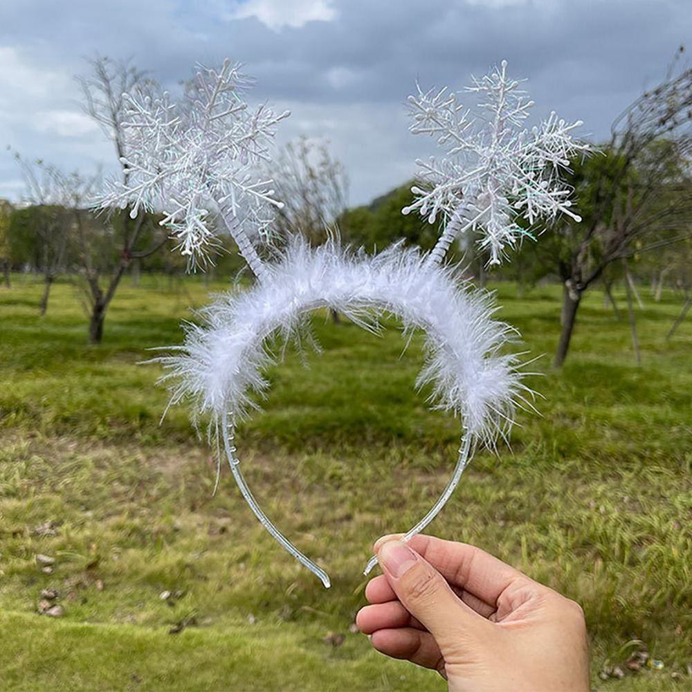 Băng Đô Cài Tóc Hóa Trang Giáng Sinh Phối Lông Vũ Màu Trắng Dễ Thương