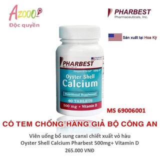 Canxi Mỹ+ vitamin D từ Hàu 60 viên azooo