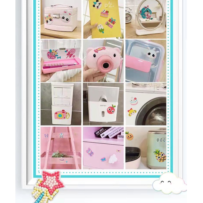 Bộ tranh cườm mini trang trí vỏ ốp điện thoại, hộp bút, đồ dùng, DIY