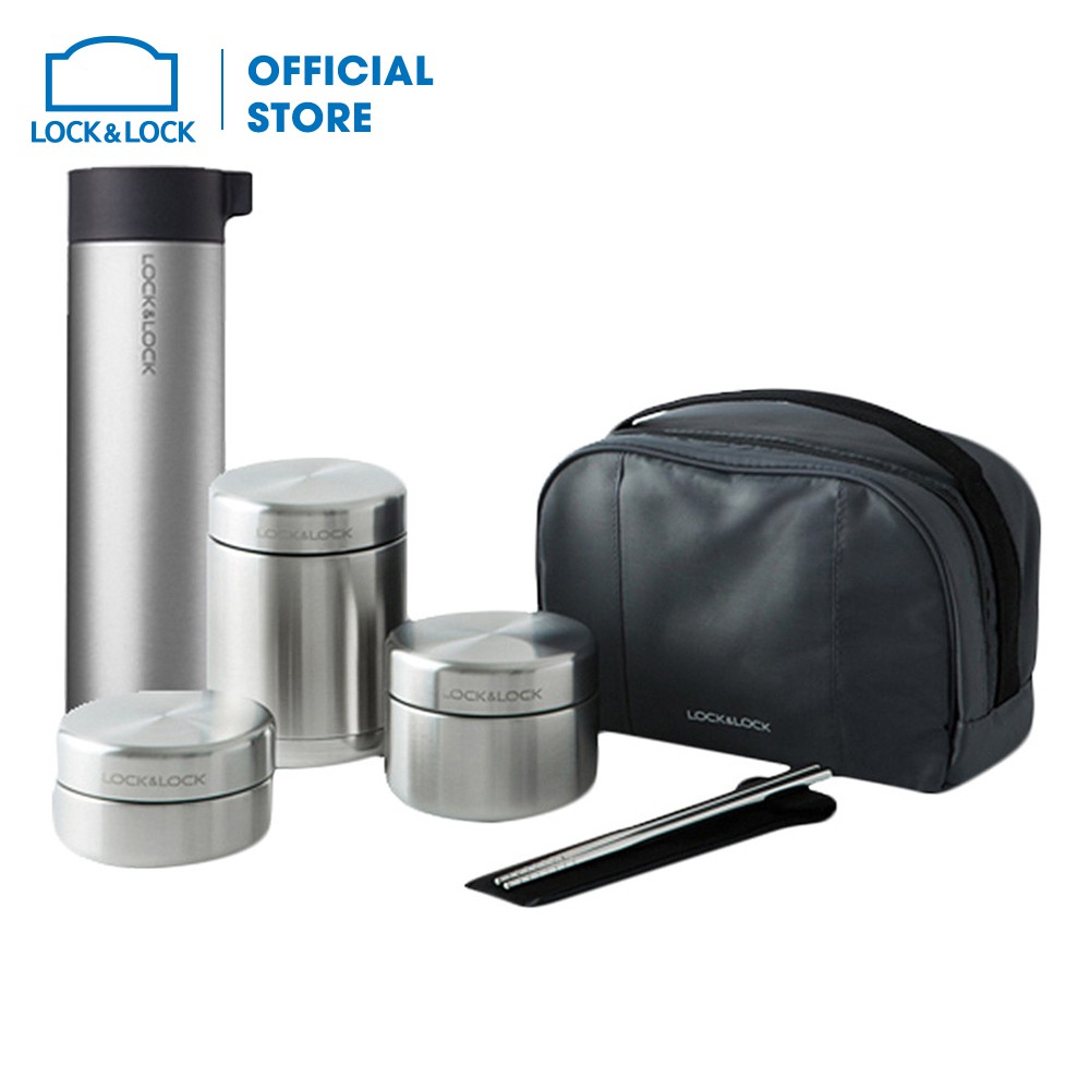 Bộ hộp cơm giữ nhiệt và bình giữ nhiệt Lock&amp;Lock bằng thép không gỉ LHC8016S01