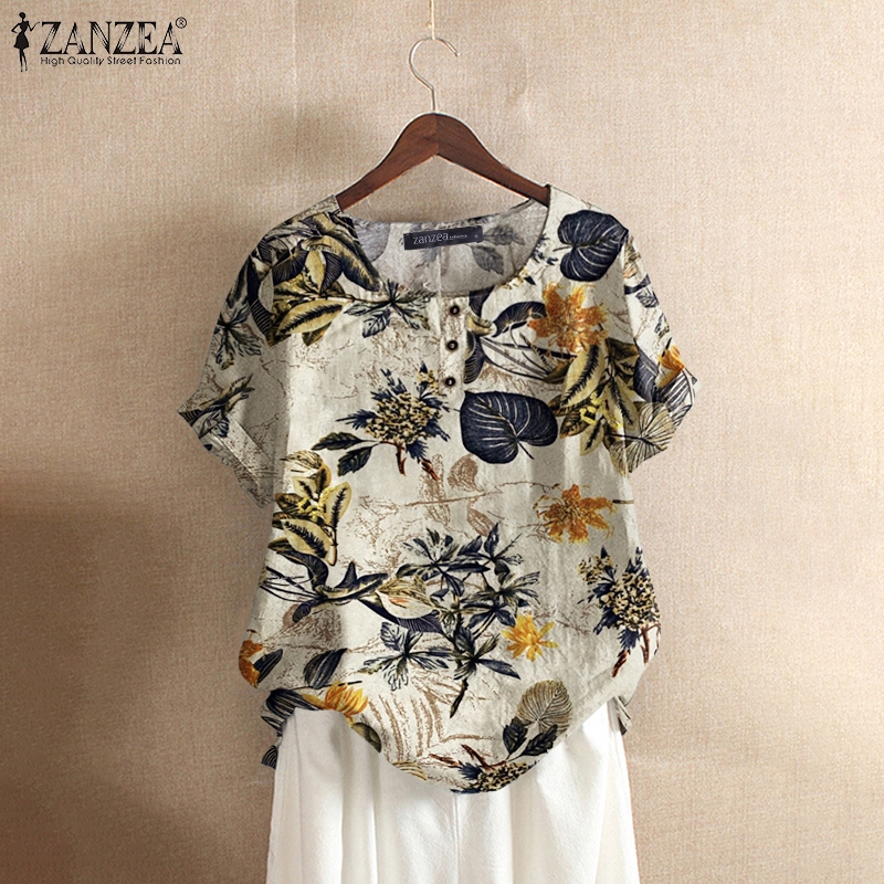 ZANZEA Áo kiểu nữ tay ngắn in họa tiết phong cách thời trang cho phái nữ
