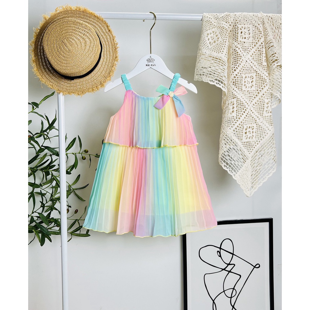Đầm voan chiffon dập ly màu cầu vòng 🍒