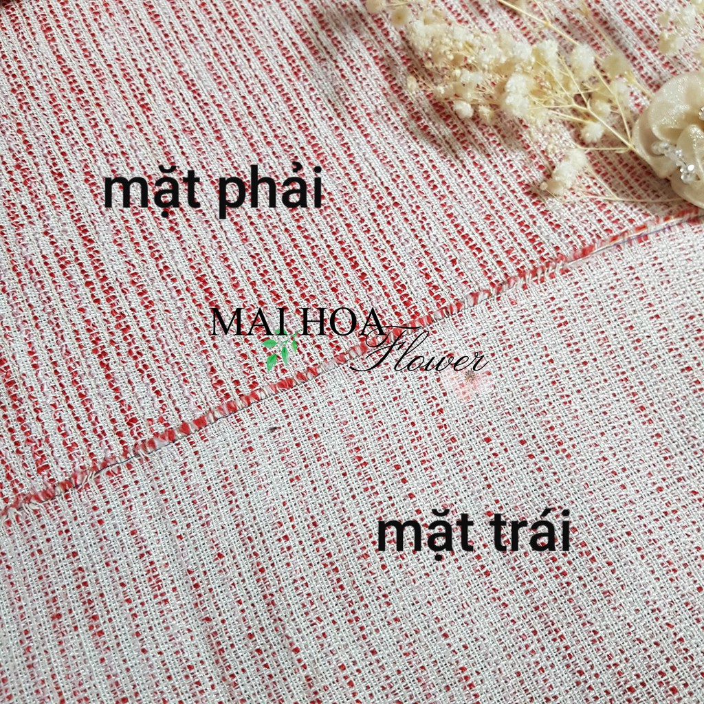 Vải dạ tweed đỏ vải may áo vest nữ Hàn Quốc cao cấp, Maihoaflower