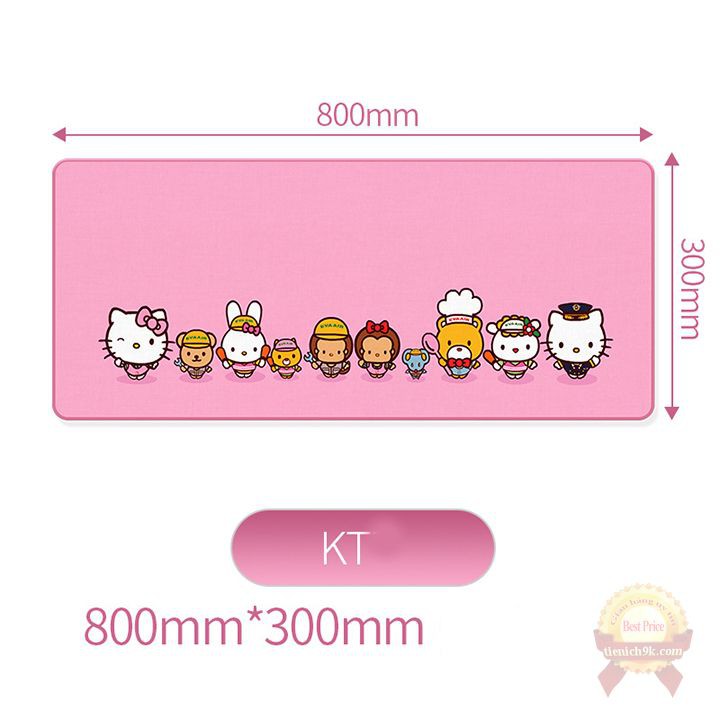 Lót chuột cỡ lớn 800x300mm hình Hello Kitty Hồng Bàn di chuột dễ thương vải mịn bo viền chắc chắn