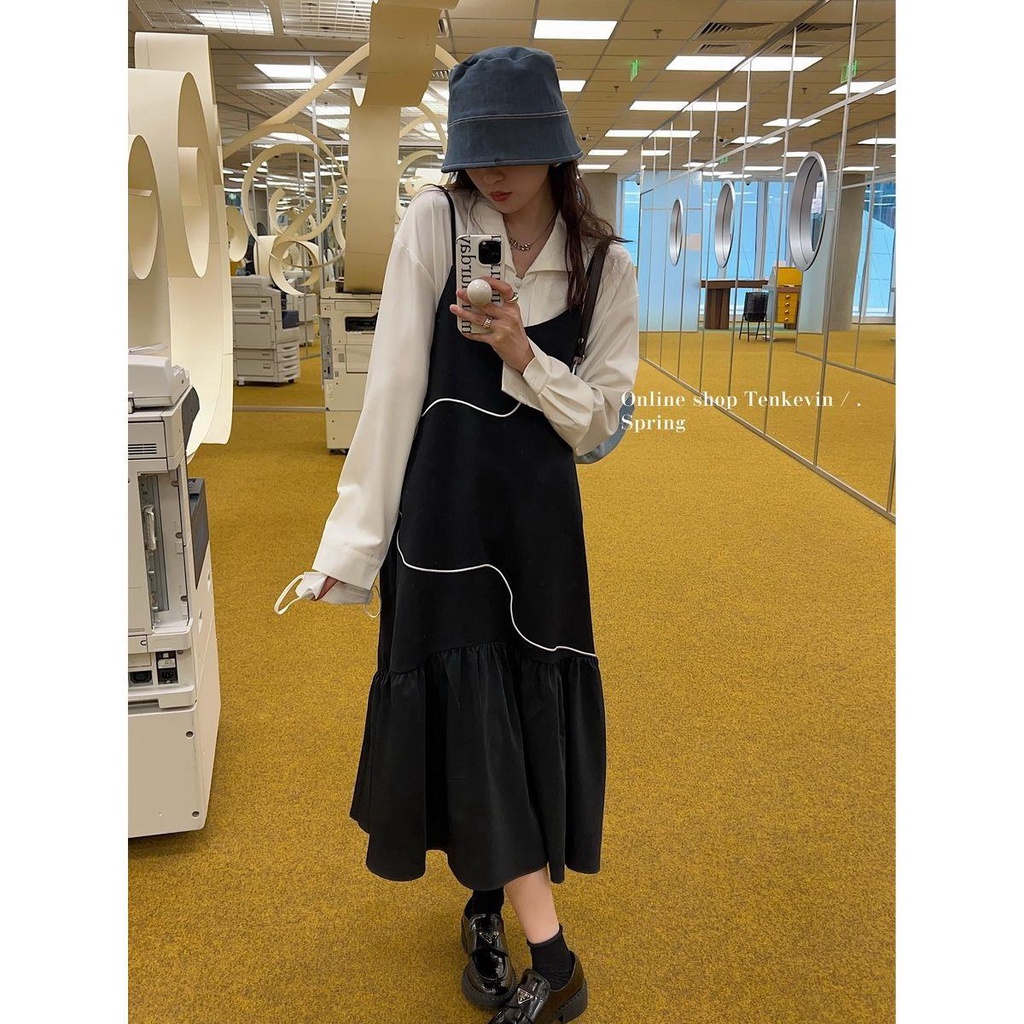 Đầm Hai Dây Màu Đen Phong Cách Pháp Thời Trang 2022 Cho Nữ