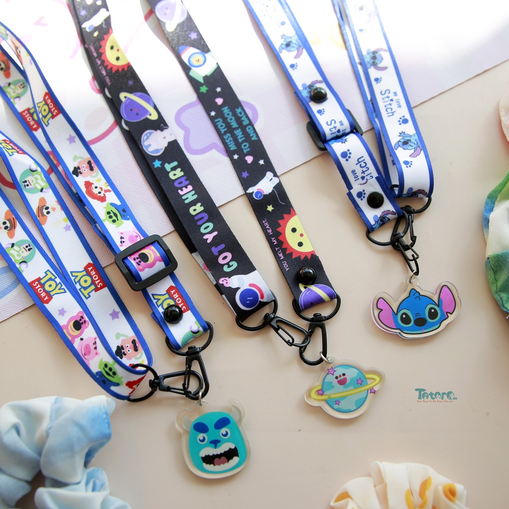 Dây đeo strap dài kèm tag Love My Best Friend - Naruto One Piece - Snoopy - Khủng Long Ngố - Vịt Donal