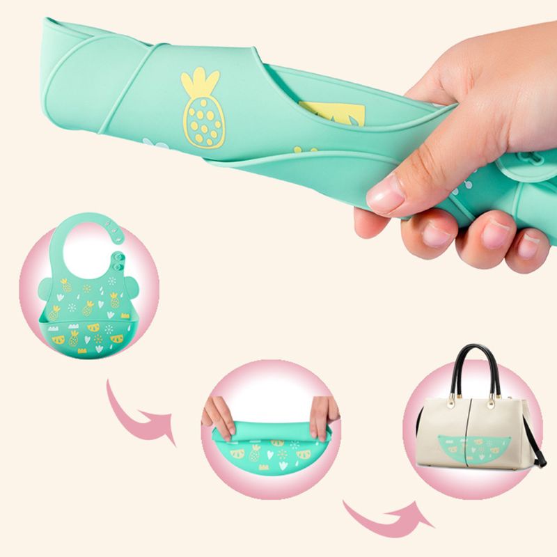 Yếm Ăn Bằng Silicon Mềm Hai Màu Chống Nước Họa Tiết Hoạt Hình Dễ Thương Cho Bé