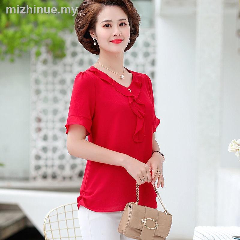 Áo Sơ Mi Chiffon Ngắn Tay Thời Trang Mùa Hè Mới Cho Phụ Nữ Trung Niên 40-50 Tuổi