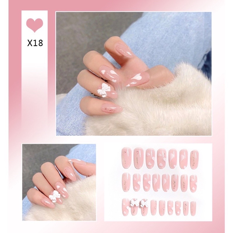 [Hàng mới về]Bộ 24 móng giả đính charn nơ xinh xắn